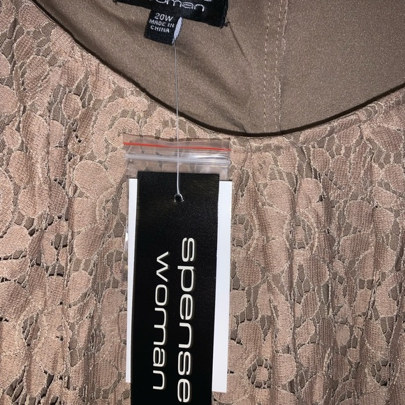 Spence NWT dress size 20 crochet knit tan knee length formal plus size 2X - Picture 5 of 13